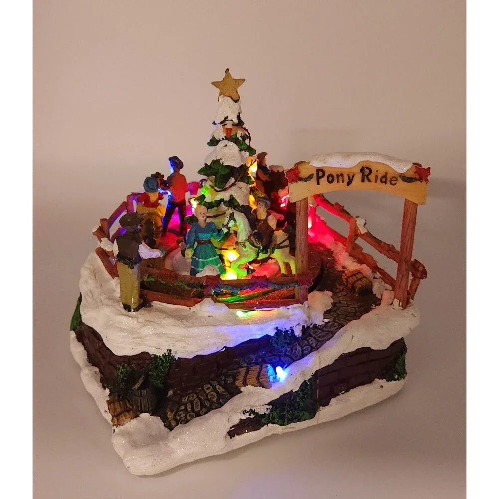 Vtg Holiday Time Cowboy Christmas Pony Ride Animated Lighted Boxed Works